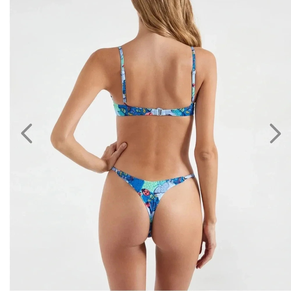 NWT OneOne Swimwear Bikini Set Flutter Fancy Blue Butterfly Lupita Alli New - Picture 2 of 2